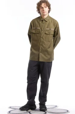 CBW LS COTTON SATIN SHIRT OLIVE DRAB