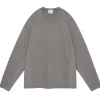 SIDE SEAM DBL KNIT LONG SLEEVE CHARCOAL