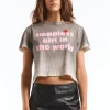 WASHED GREY HAPPY CROPPED T-SHIRT