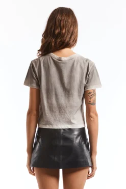 WASHED GREY HAPPY CROPPED T-SHIRT