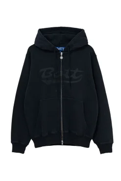 Washed Script Logo Zip Hoodie Washed Black