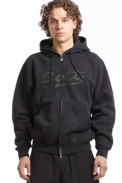 Washed Script Logo Zip Hoodie Washed Black
