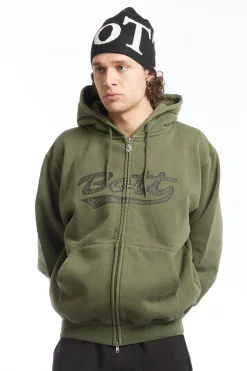 Washed Script Logo Zip Hoodie Washed Olive